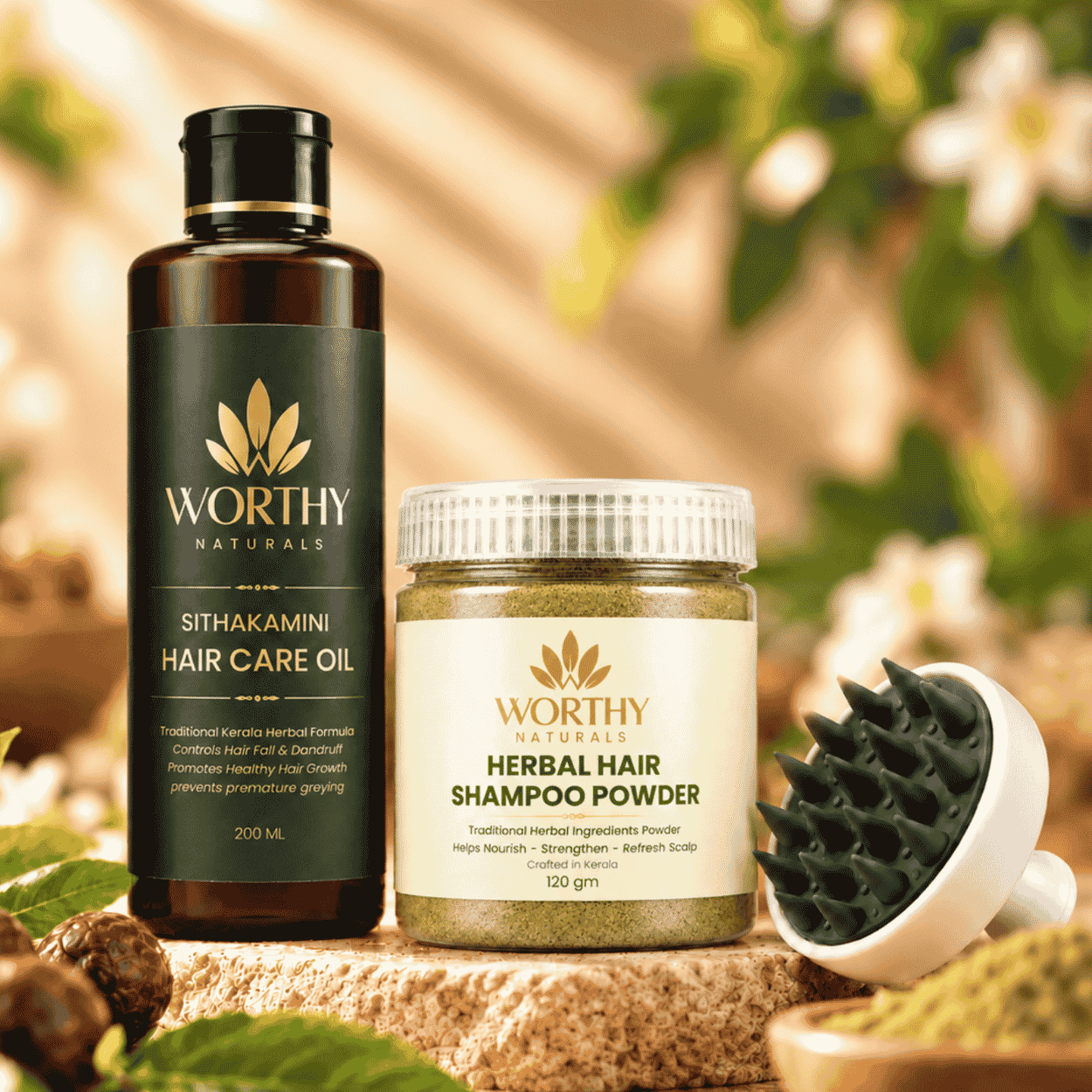 Hair Care Ritual Combo | Hair Oil, Scalp Massager & Shampoo Powder